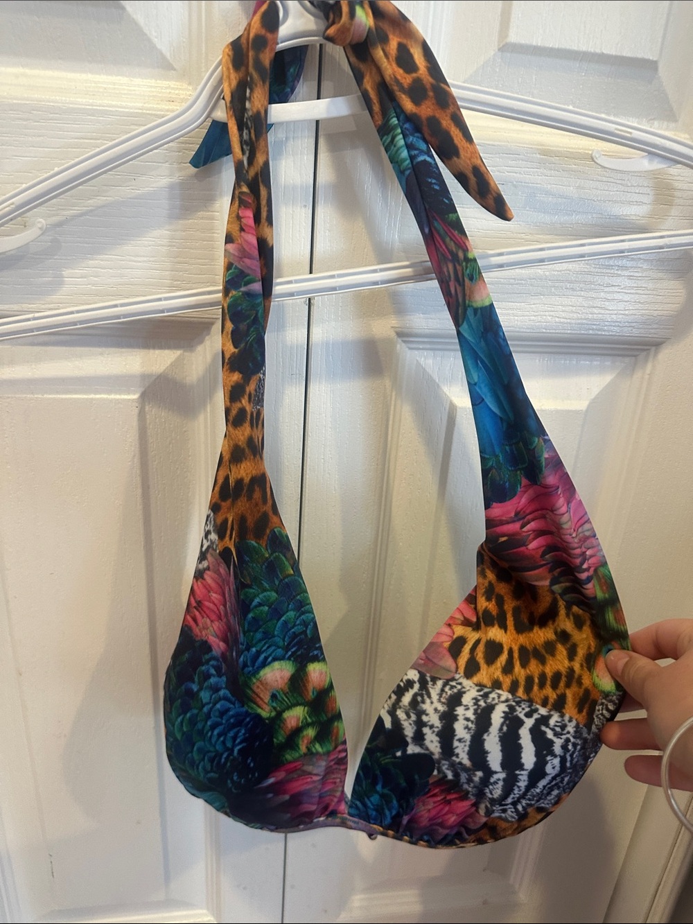 Vibrant Multicolor Halter Bikini Top with Animal & Floral Print